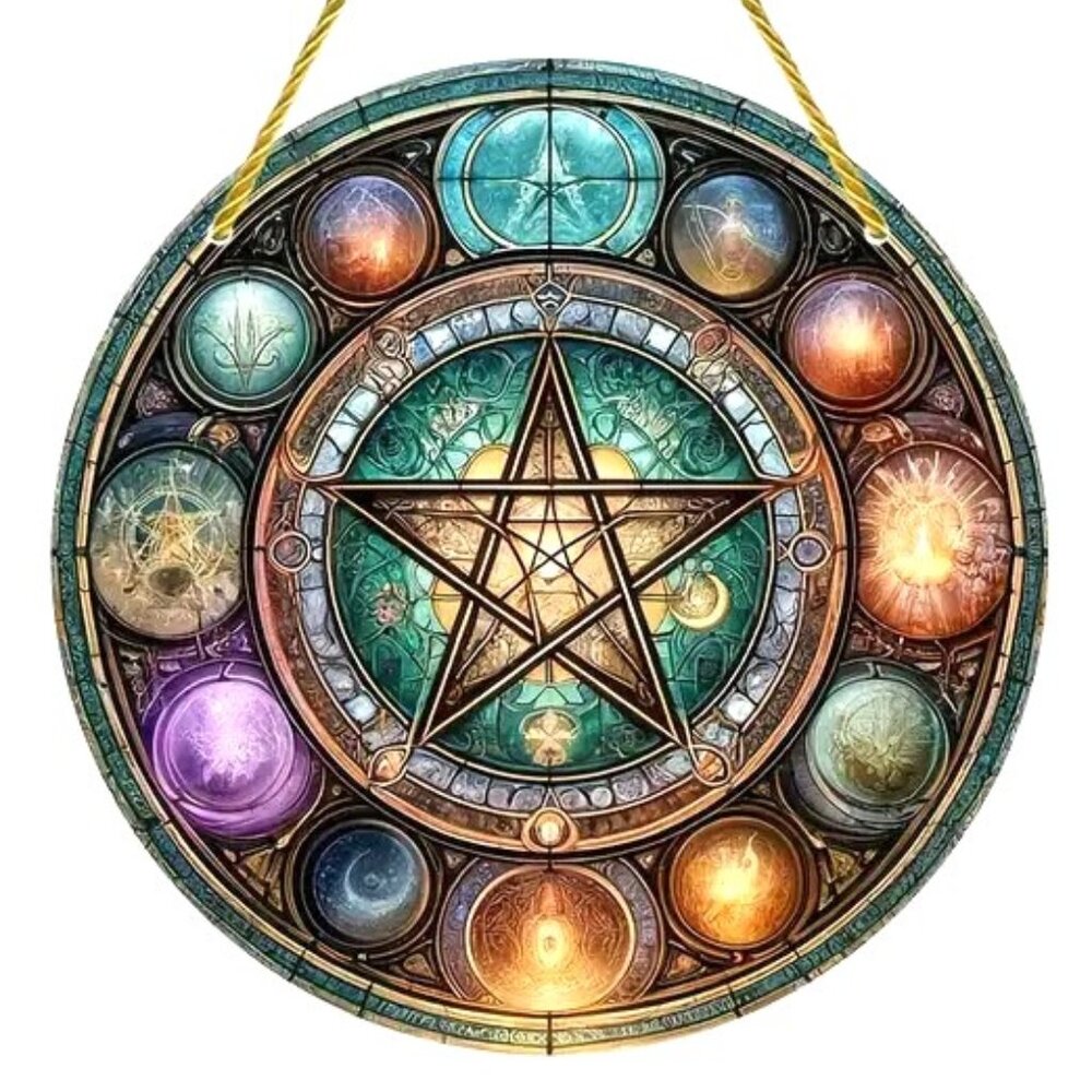 Suncatcher Pentagram Hanging Window Wiccan Pagan Colorful In/Outdoor Magic Light